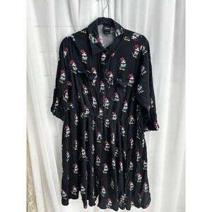 Disney Minnie Mouse Black Print Shirt Dress Collared Size 2